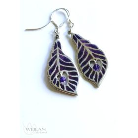 Pávatoll - ezüst ajour tűzzománc fülbevaló, lila 2