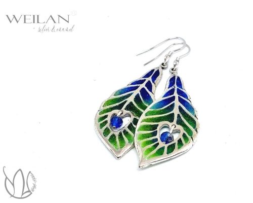 Peacock feather 925 sterling Silver Ajour Enamel Earrings 