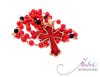 Unique Rosary with Red Enamel Bronze Cross and Coral Gemstone Beads