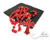 Unique Rosary with Red Enamel Bronze Cross and Coral Gemstone Beads