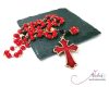 Unique Rosary with Red Enamel Bronze Cross and Coral Gemstone Beads