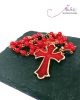 Unique Rosary with Red Enamel Bronze Cross and Coral Gemstone Beads