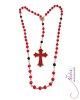 Unique Rosary with Red Enamel Bronze Cross and Coral Gemstone Beads