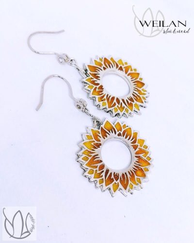 Flora - Napraforgóvirág ezüst tűzzománc fülbevaló