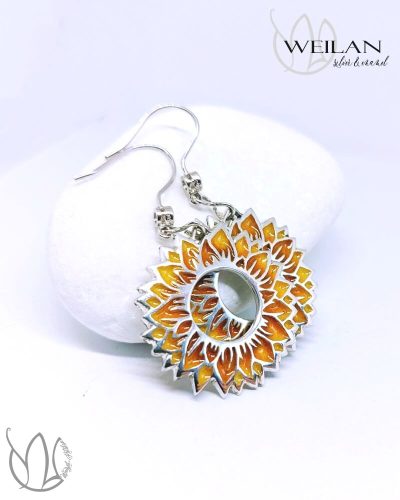 Flora - Napraforgóvirág ezüst tűzzománc fülbevaló,