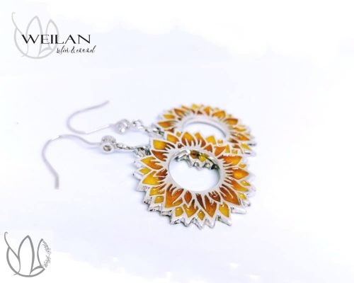 Flora - Napraforgóvirág ezüst tűzzománc fülbevaló,