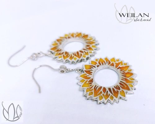 Flora - Napraforgóvirág ezüst tűzzománc fülbevaló,