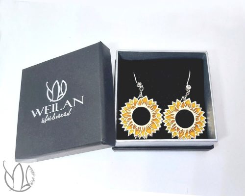 Flora - Napraforgóvirág ezüst tűzzománc fülbevaló WEILAN díszdobozban