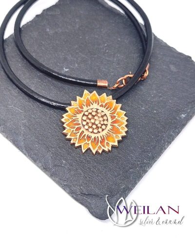 Flora - Napraforgóvirág magokkal, bronz tűzzománc medál,