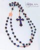 Unique Rosary with Turquoise Enamel Bronze Cross and Tiger’s Eye Gemstone Beads