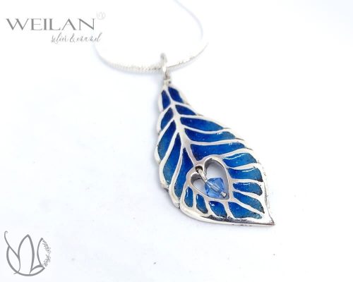 Pávatoll - ezüst tűzzománc medál, kék szemből