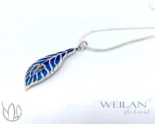 Pávatoll - ezüst tűzzománc medál, kék oldalról