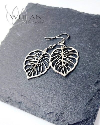 Leaf - Filodendron, monstera ezüst ajour tűzzománc fülbevaló OG