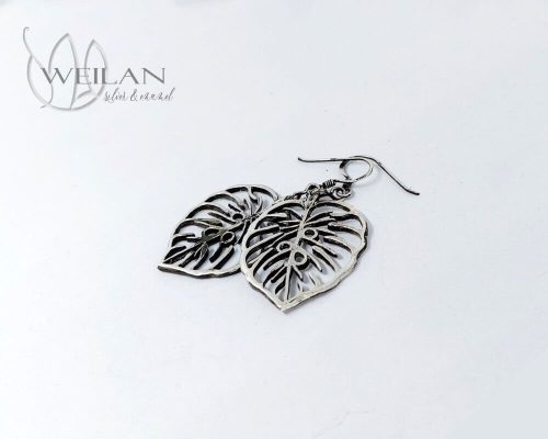 Leaf - Filodendron, monstera ezüst tűzzománc fülbevaló