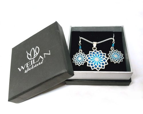 Mandala - 925 sterling Silver Enamel Pendant (turquoise blue)