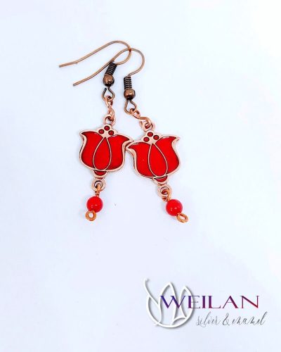 Tradició - Matyó - Tulipán bronz tűzzománc fülbevaló