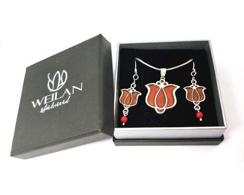 Tradició - Matyó - tulipán ezüst tűzzománc szett WEILAN díszdobozban