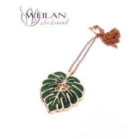 Leaf - Filodendron / monstera bronz tűzzománc medál, zöld OG