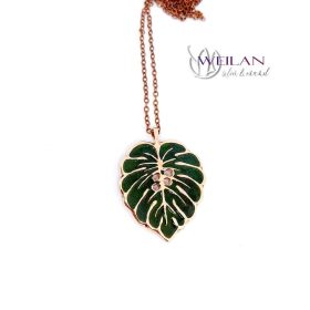 Leaf - Filodendron / monstera bronz tűzzománc medál, zöld 1