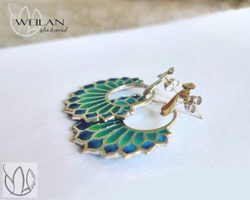 Fölszállott a páva - Büszke páva - ezüst ajourzománc fülbevaló