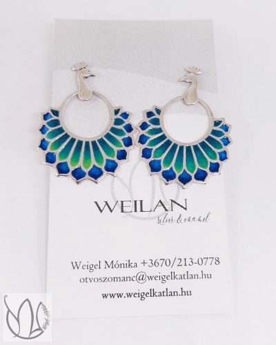 Fölszállott a páva - Büszke páva - ezüst ajourzománc fülbevaló