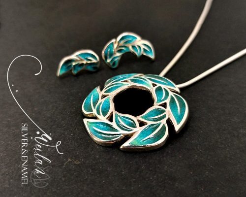 Leaf - Laurus / Babér ezüst tűzzománc szett