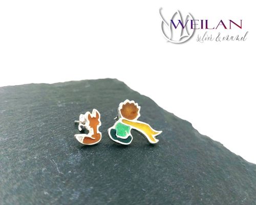 A kis herceg, aszimmetrikus ezüst tűzzománc fülbevaló 