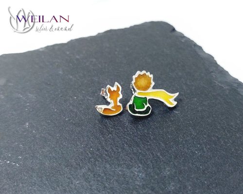 A kis herceg, aszimmetrikus ezüst tűzzománc fülbevaló 