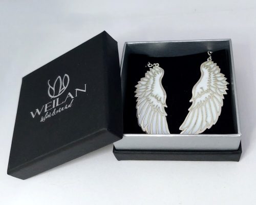 Angyalszárny - ezüst tűzzománc fülbevaló Weilan díszdobozban