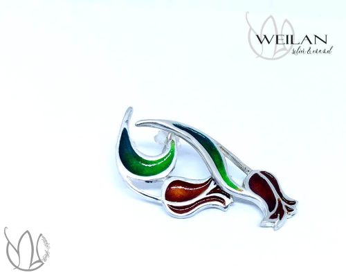 Hej'tulipán - Virágszálam aszimmetrikus ezüst tűzzománc fülbevaló