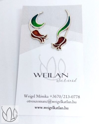 Hej'tulipán - Virágszálam aszimmetrikus ezüst tűzzománc fülbevaló