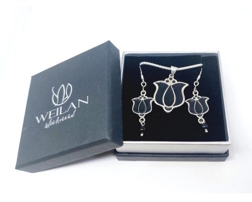 Tradició - Matyó - tulipán ezüst tűzzománc szett WEILAN díszdobozban