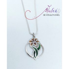 Flora - Liliom ezüst tűzzománc medál, kis méret