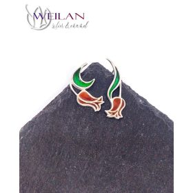 Virágszálam - aszimmetrikus, stiftes ezüst tűzzománc fülbevaló