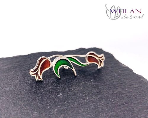 Virágszálam - aszimmetrikus, stiftes ezüst tűzzománc fülbevaló