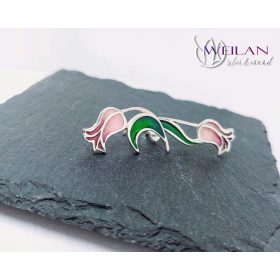 Hej'tulipán - Virágszálam aszimmetrikus ezüst tűzzománc fülbevaló OG