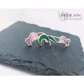 Hej'tulipán - Virágszálam aszimmetrikus ezüst tűzzománc fülbevaló OG