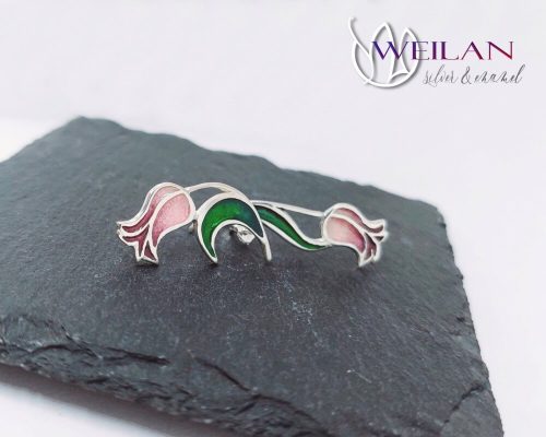 Hej'tulipán - Virágszálam aszimmetrikus ezüst tűzzománc fülbevaló