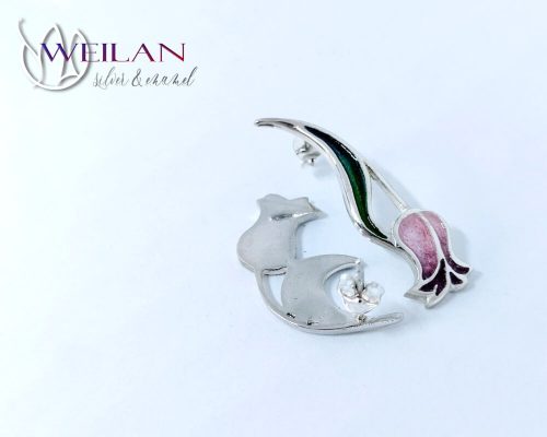 Hej'tulipán - Virágszálam aszimmetrikus ezüst tűzzománc fülbevaló