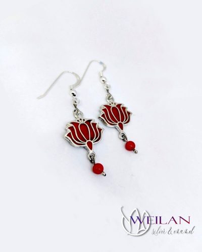 Tradició - Kalocsai - Tulipán ezüst tűzzománc fülbevaló