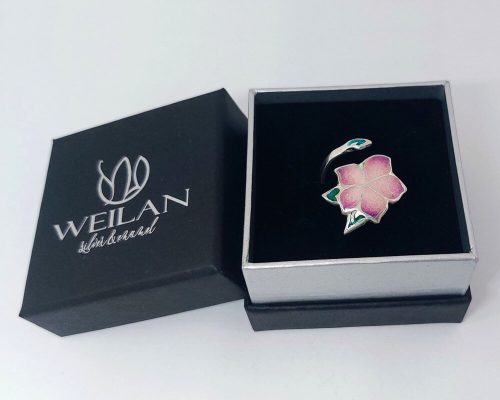 Nefelejcs állítható ezüst, tűzzománc gyűrű Weilan díszdobozban