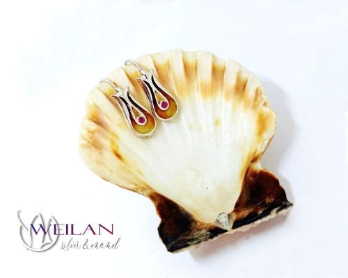 Pántlika ezüst tűzzománc fülbevaló cirkóniával