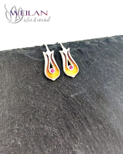 Pántlika ezüst tűzzománc fülbevaló cirkóniával