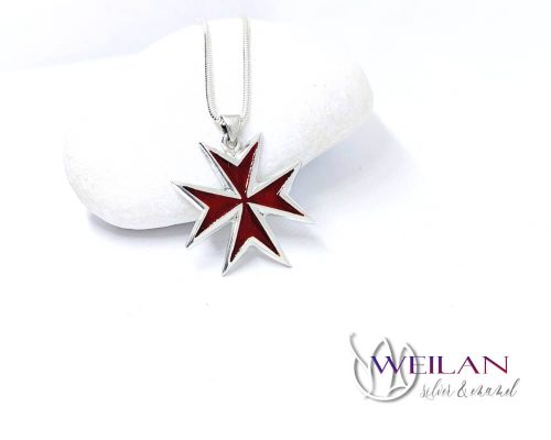 Máltai kereszt - ezüst tűzzománc medál