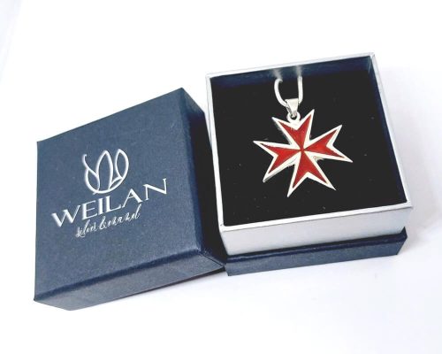 Máltai kereszt - ezüst tűzzománc medál WEILAN díszdobozban