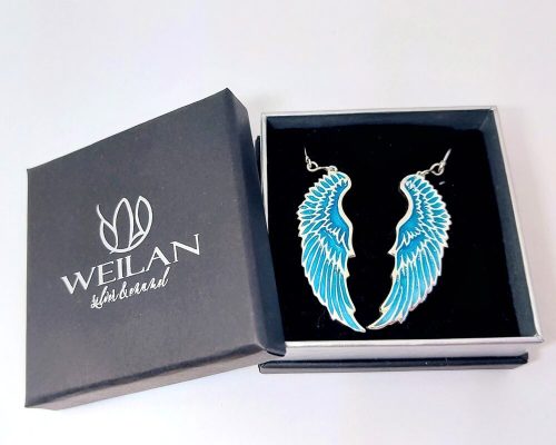 Angyalszárny - ezüst tűzzománc fülbevaló Weilan díszdobozban