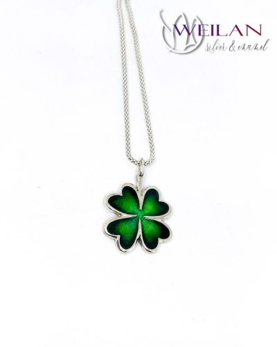 Négylevelű lóhere ezüst tűzzománc medál