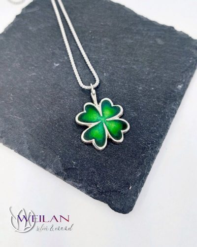 Négylevelű lóhere ezüst tűzzománc medál