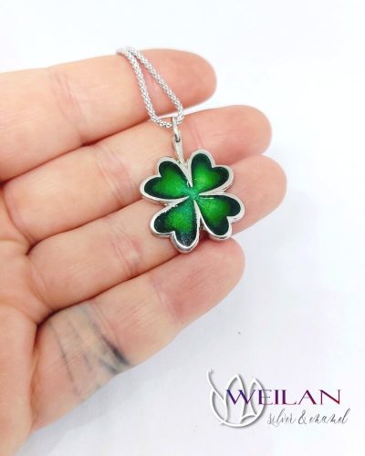 Négylevelű lóhere ezüst tűzzománc medál