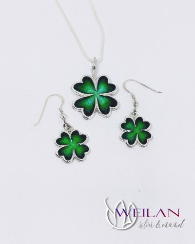 Négylevelű lóhere ezüst tűzzománc szett